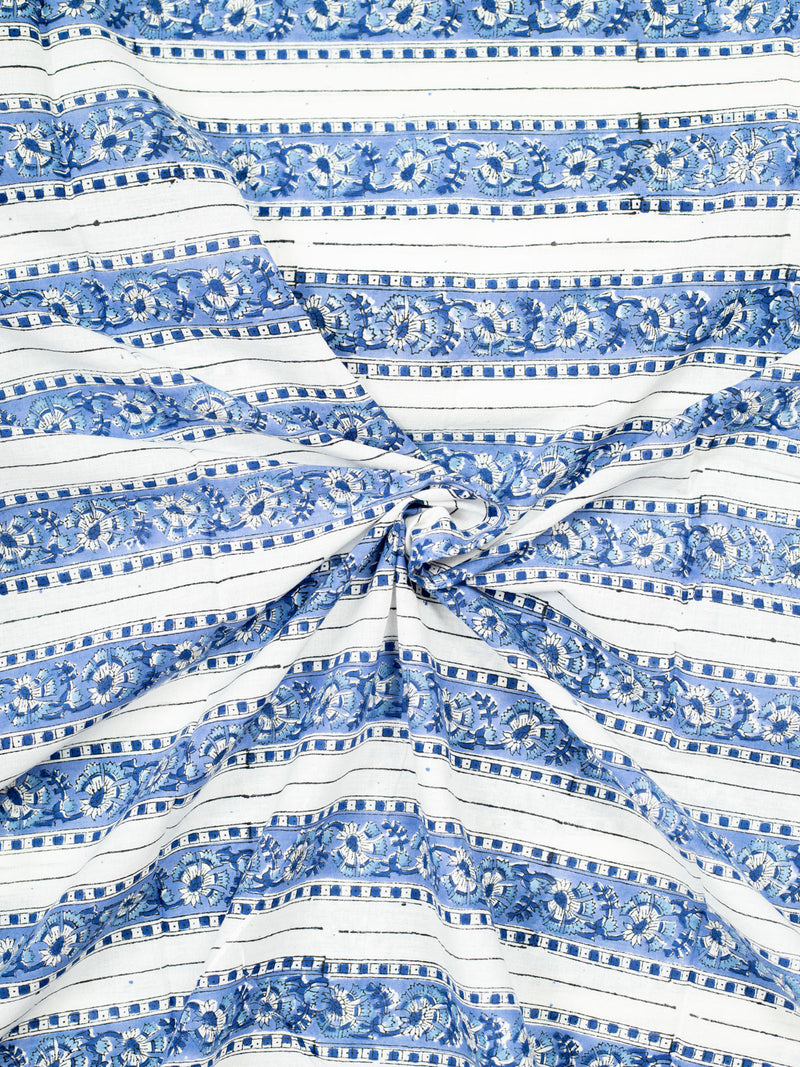 Bellowing Blues Cotton Hand Block Printed Fabric