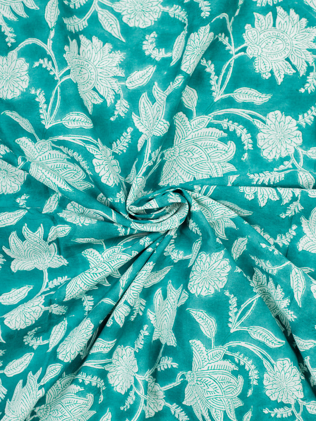 Midsummer Rivers Teal  Cotton Hand Block Printed Fabric