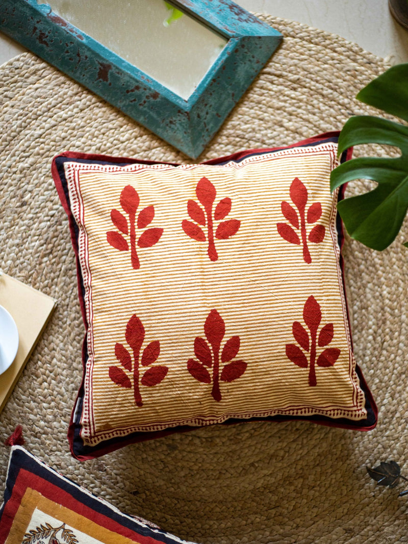 Red Snowdrop Hand Block Printed Cushion Cover