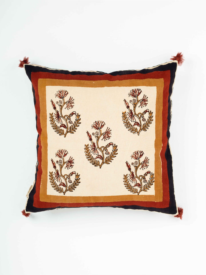 Botanical Poppy Hand Block Printed Cushion Cover