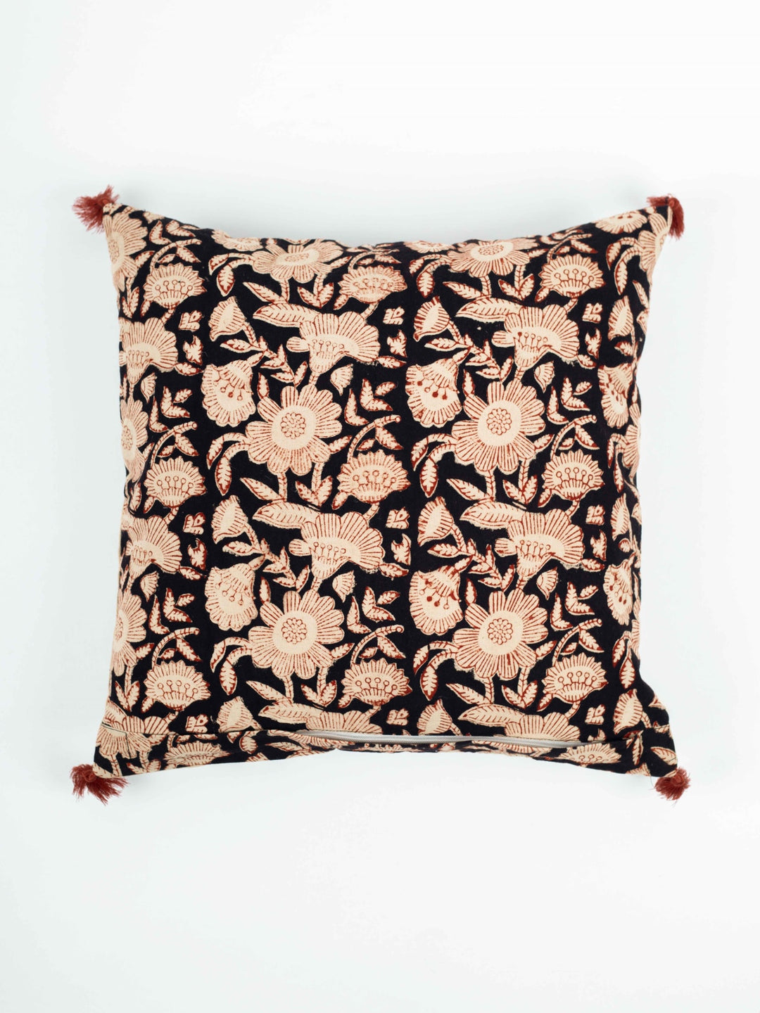 Botanical Poppy Hand Block Printed Cushion Cover