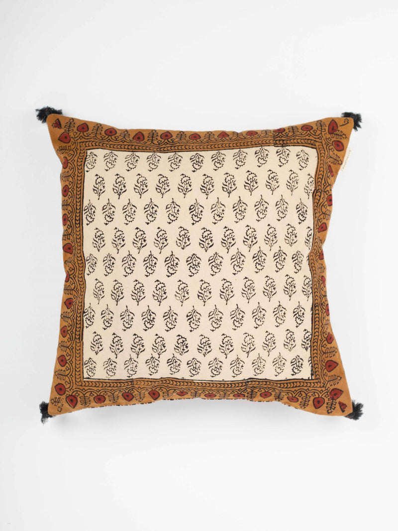 Dusty Black Orchids Hand Block Printed Cushion Cover
