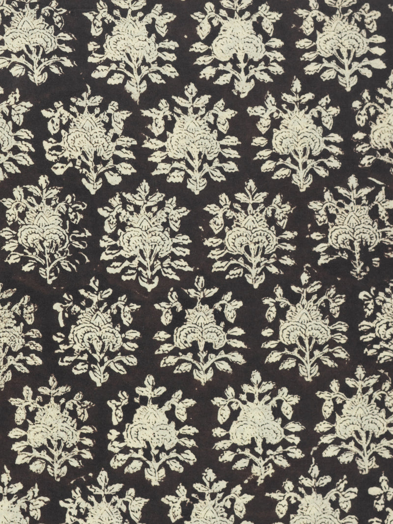 Shadow Black Marigold Flower Cotton Hand Block Printed Fabric