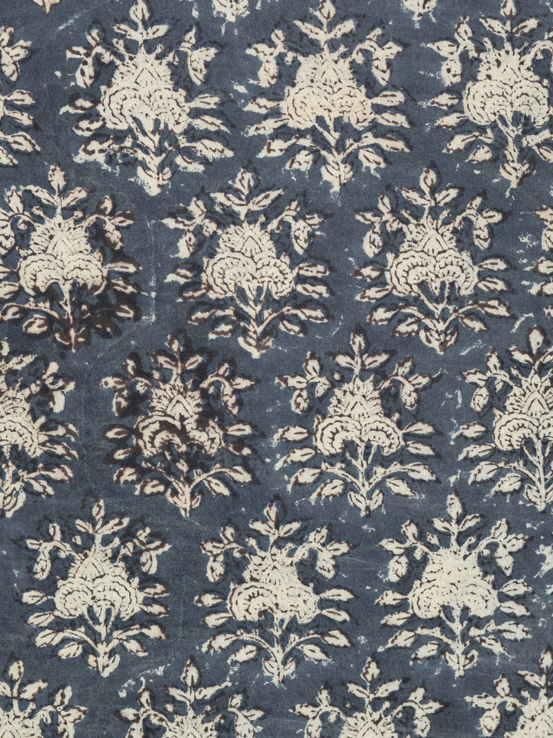 Hale Navy Marigold Flower Cotton Hand Block Printed Fabric