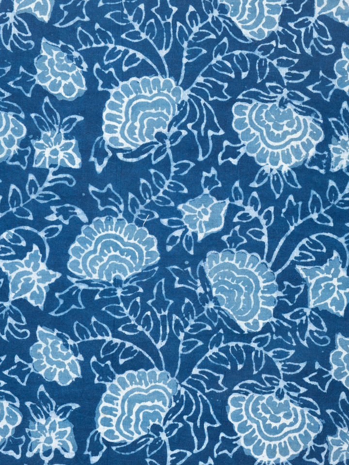 Botanical Flowers Indigo Cotton Hand Block Printed Fabric