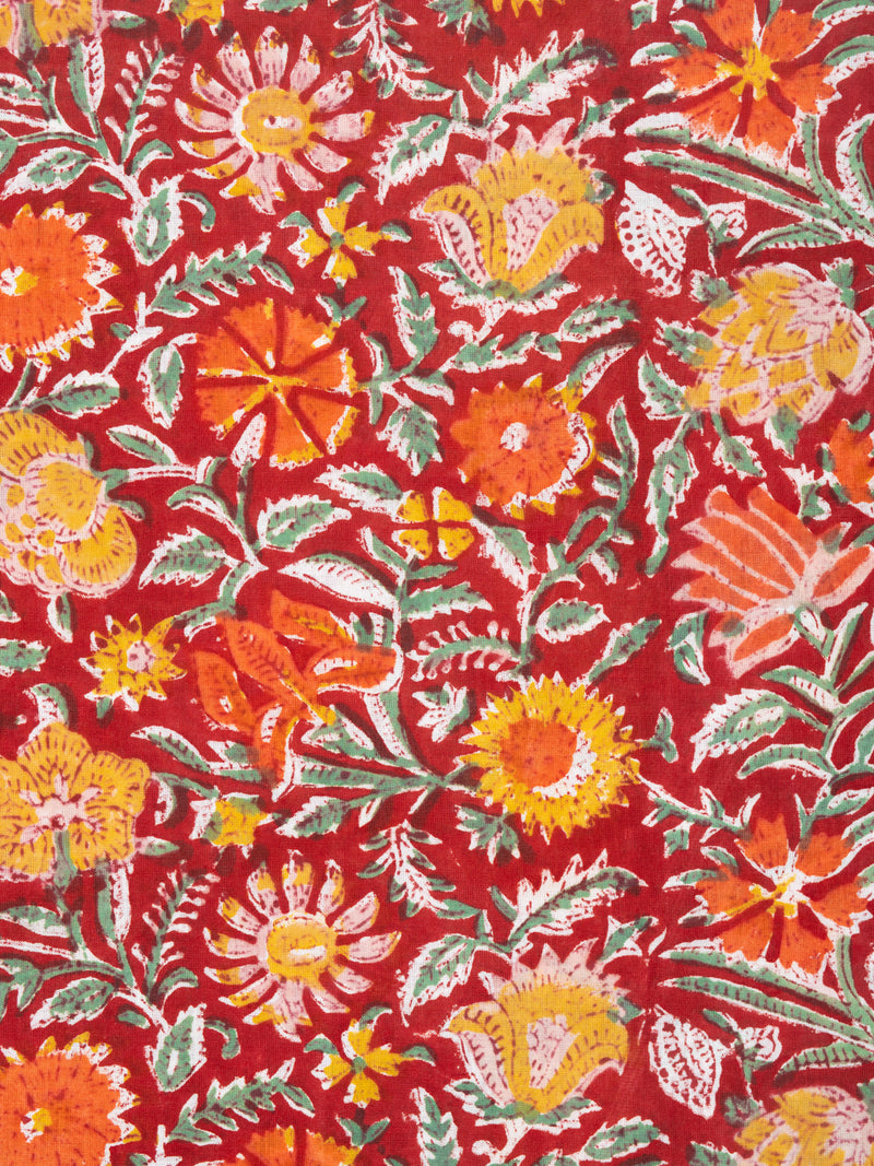 Summer Red Palampore Garden Cotton Hand Block Printed Fabric