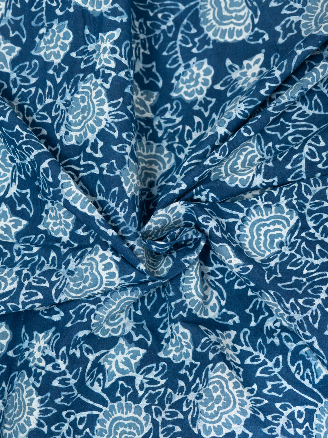 Botanical Flowers Indigo Cotton Hand Block Printed Fabric