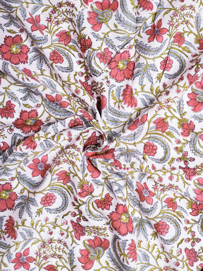 Cherries After Dawn Cotton Mulmul Hand Block Printed Fabric