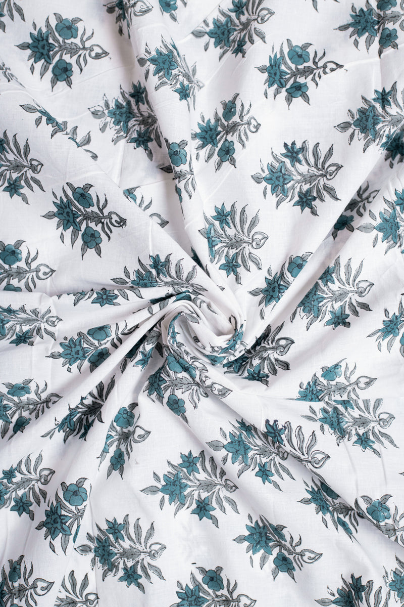 Firefly Bloom Blue Cotton Hand Block Printed Fabric