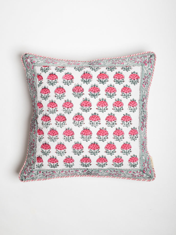 Pansy Pink Hand Block Printed Cushion Cover