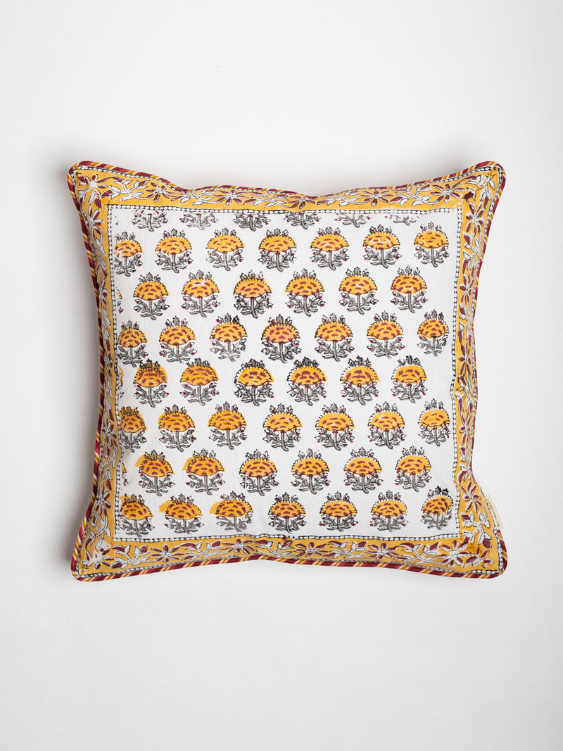 Pansy Spring  Yellow Hand Block Printed Cushion Cover