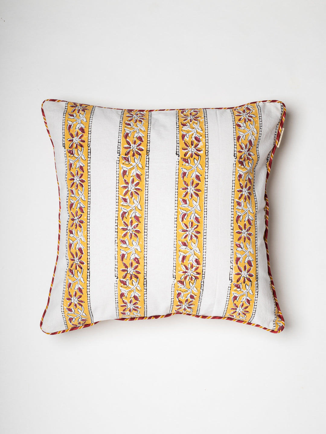 Pansy Spring  Yellow Hand Block Printed Cushion Cover