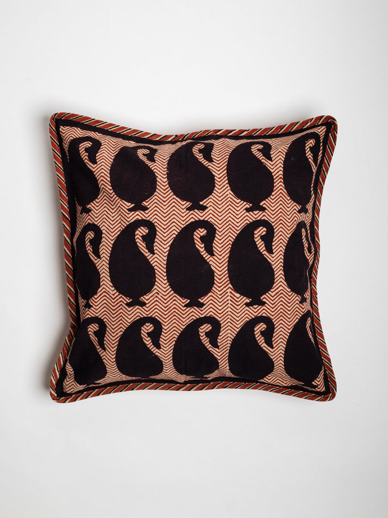 Artful Paisley Hand Block Printed Cushion Cover