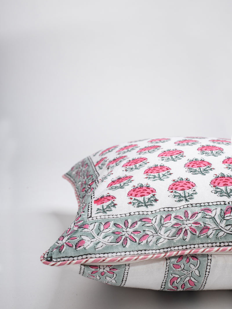 Pansy Pink Hand Block Printed Cushion Cover