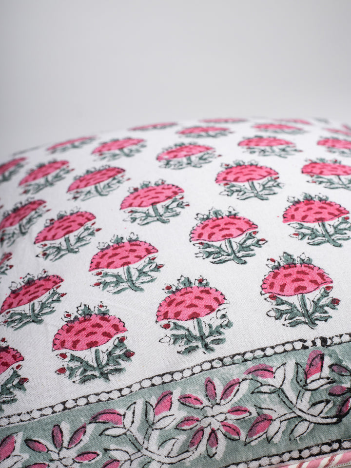 Pansy Pink Hand Block Printed Cushion Cover