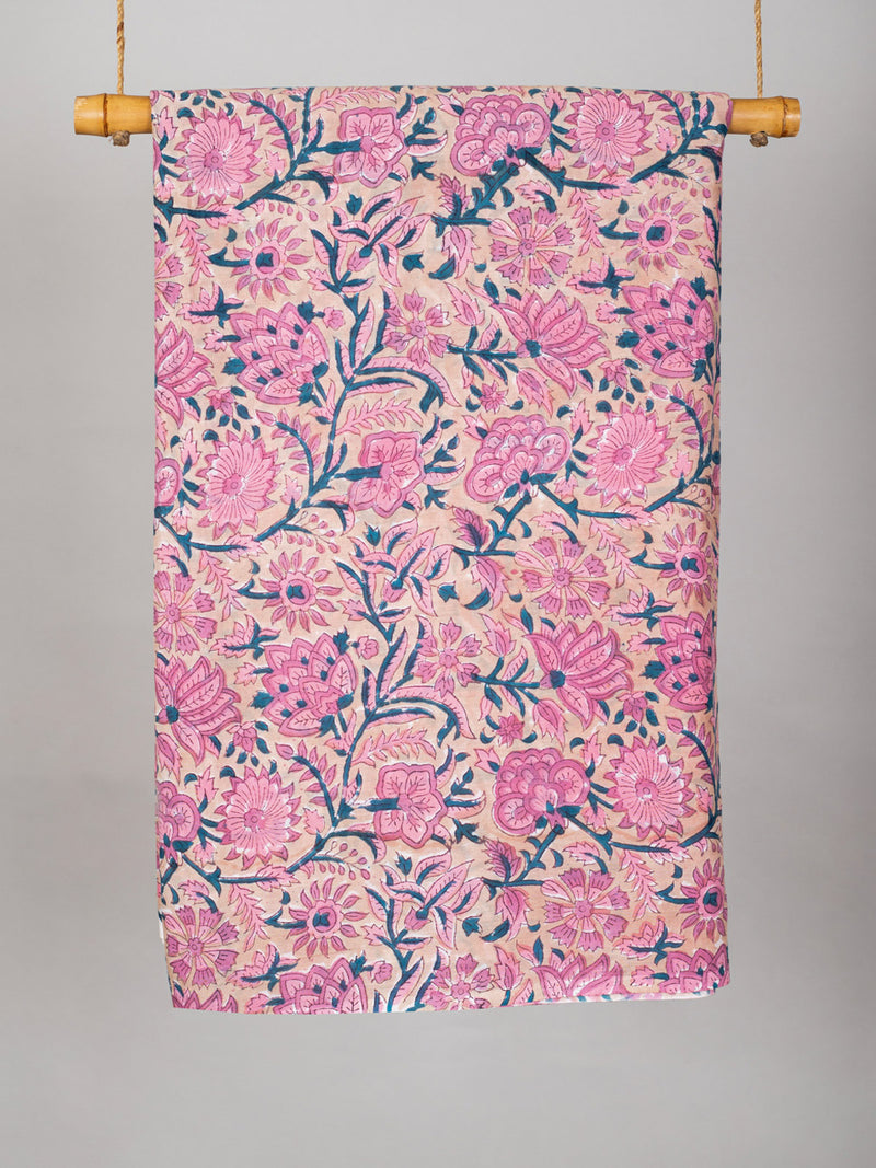 Magic Flower Cotton Mulmul Hand Block Printed Fabric (2.60 Meter)