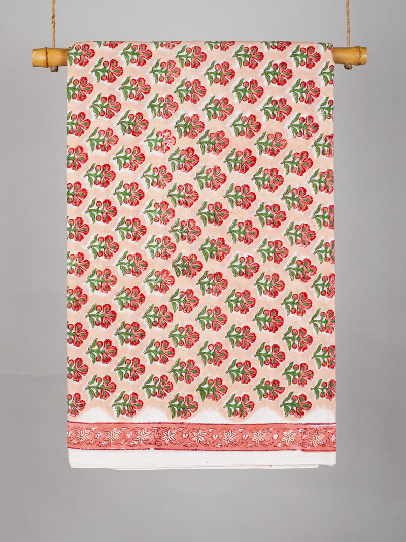 Live Peach Cotton Hand Block Printed Fabric (4.80 Meter)