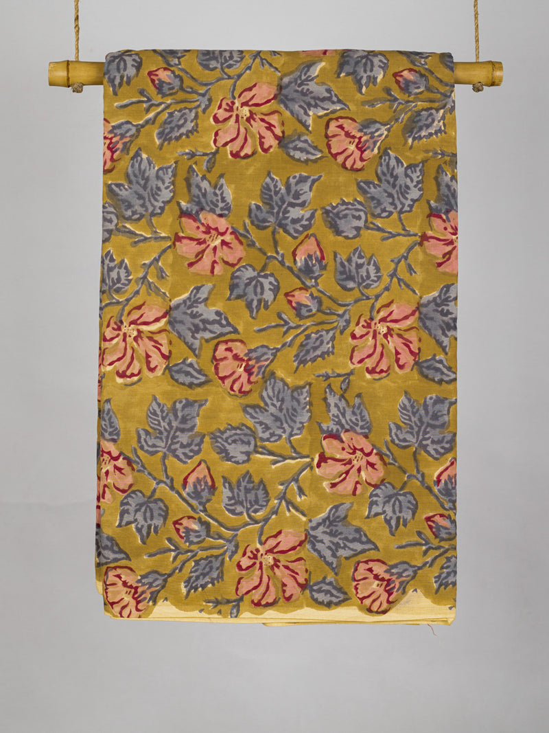 Gold Rush Flower Cotton Hand Block Printed Fabric