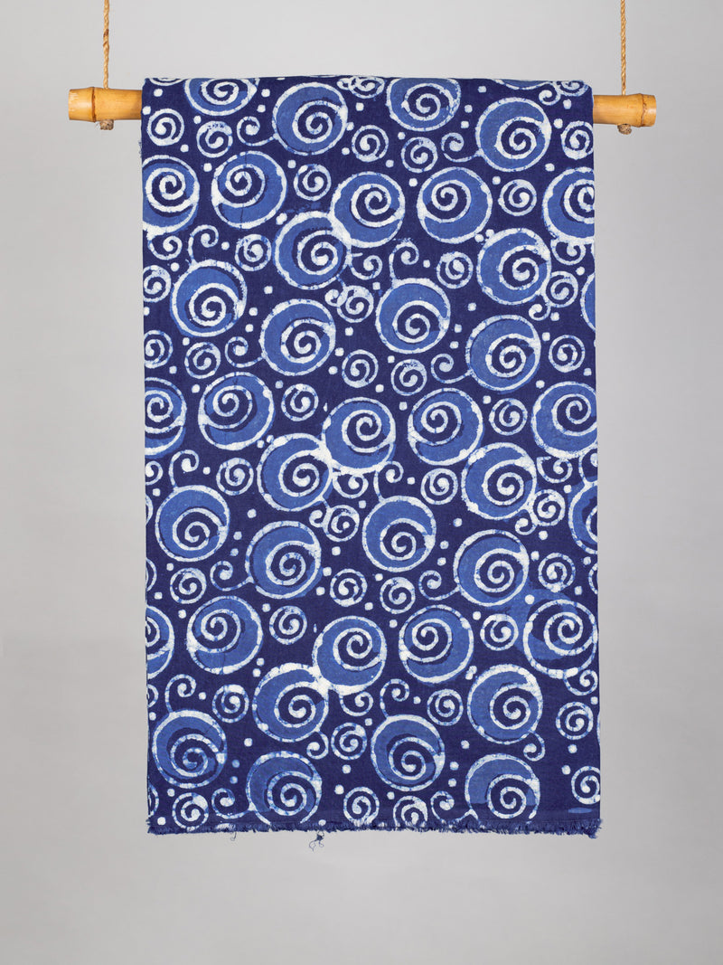 Webster Of Spiral Indigo Cotton Hand Block Printed Fabric