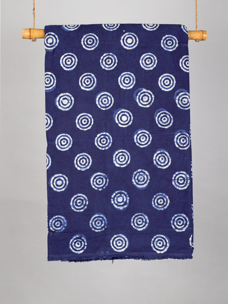 Illusory circle Indigo Cotton Hand Block Printed Fabric