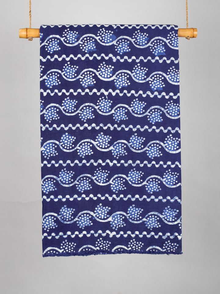 Gongura Leaf Flowers Indigo Cotton Hand Block Printed Fabric