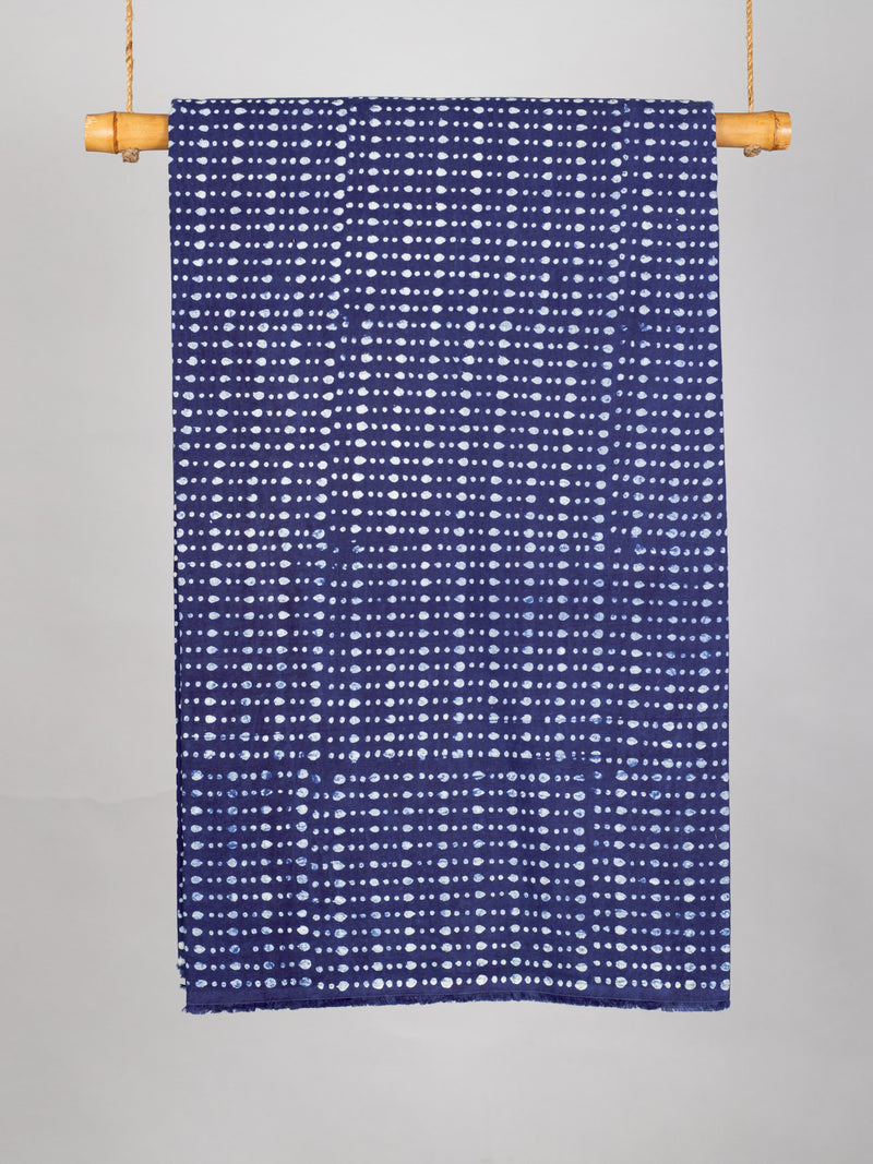 Dotted Line indigo cotton block printed fabric