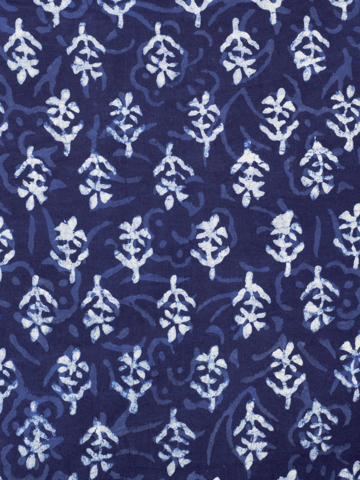 Summer Florals Indigo Cotton Hand Block Printed Fabric