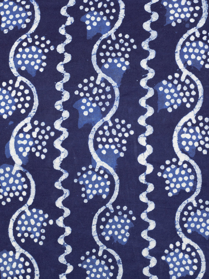 Gongura Leaf Flowers Indigo Cotton Hand Block Printed Fabric