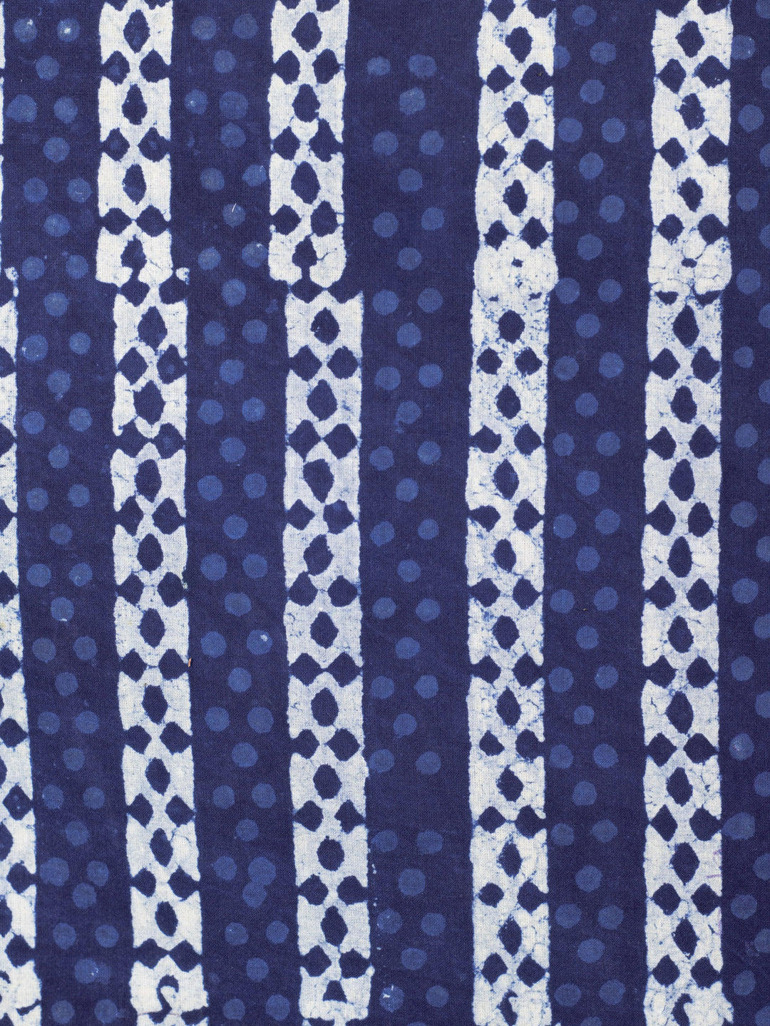 Grass Meadow Indigo Cotton Block Printed Fabric