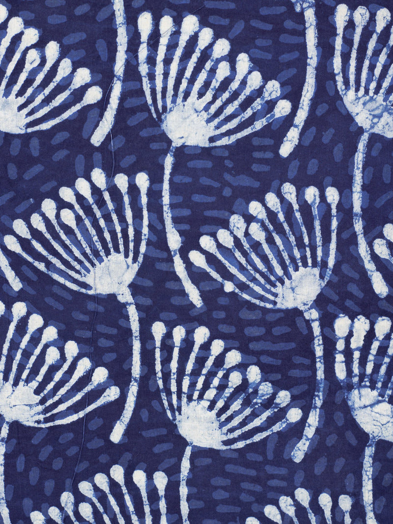 Lily Art Indigo Floral Cotton Hand Block Printed Fabric