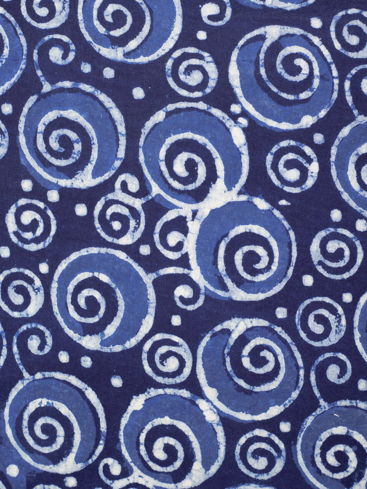 Webster Of Spiral Indigo Cotton Hand Block Printed Fabric