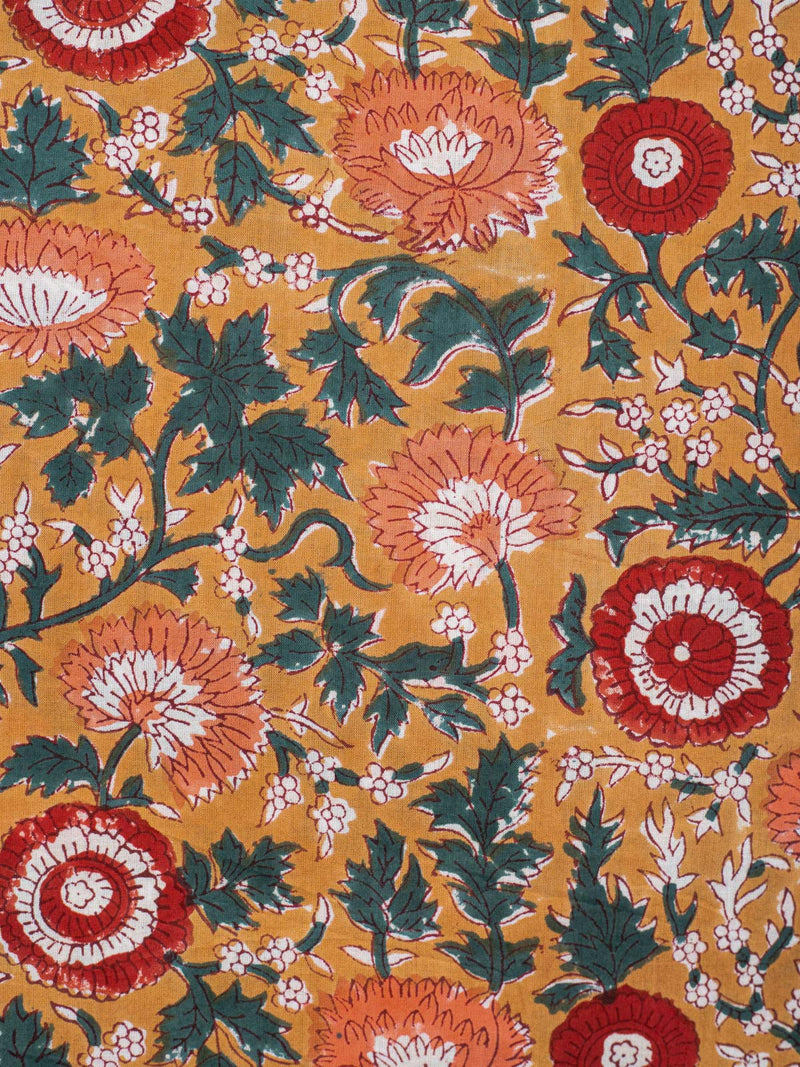 Natural Garden Party Cotton Hand Block Printed Fabric