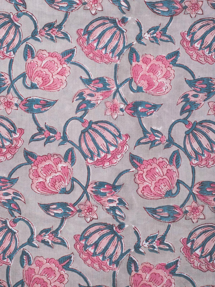 Pink Coral Bells Cotton Hand Block Printed Fabric