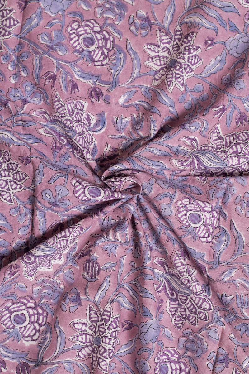 Bee Orchid Cotton Hand Block Printed Fabric