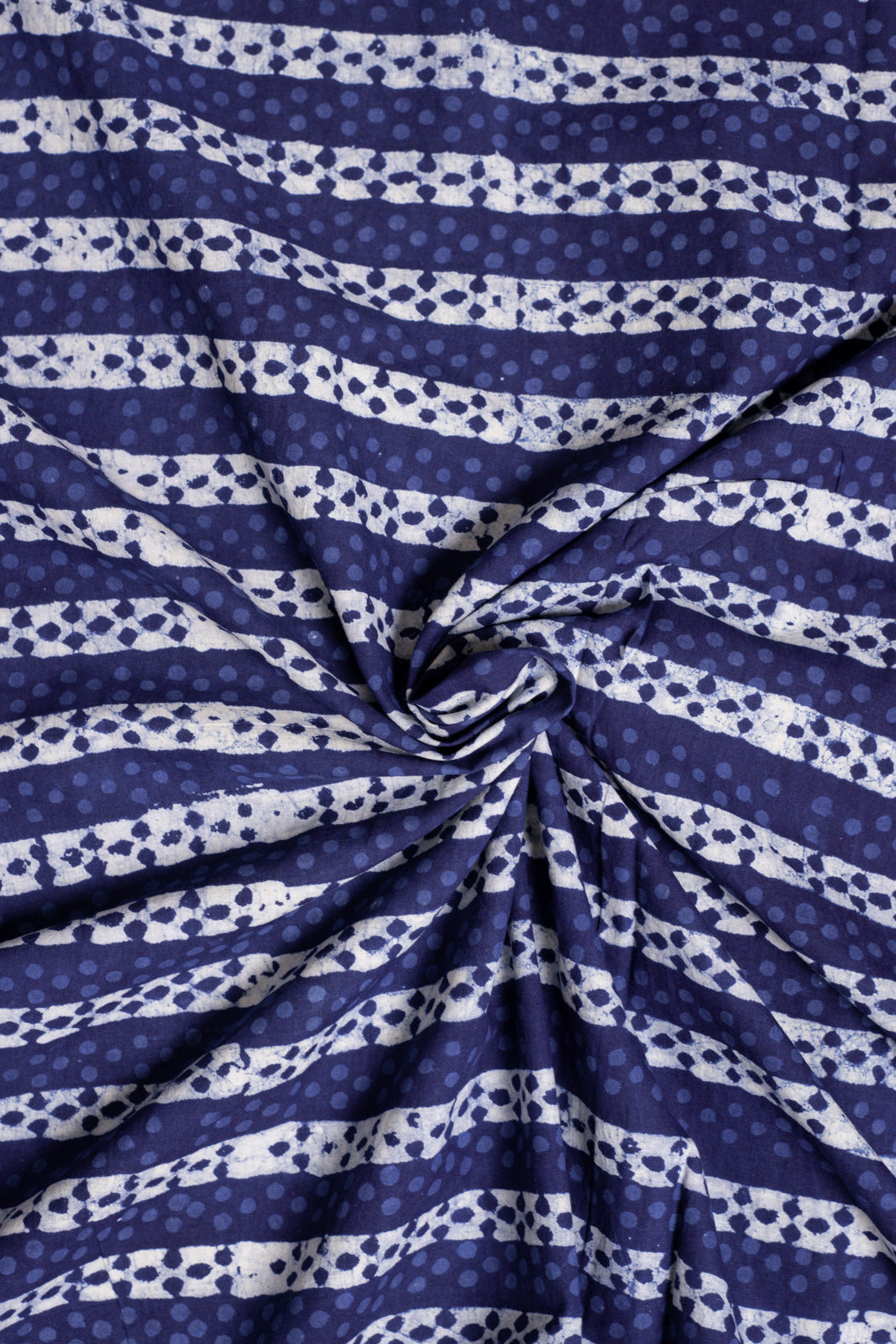 Grass Meadow Indigo Cotton Block Printed Fabric