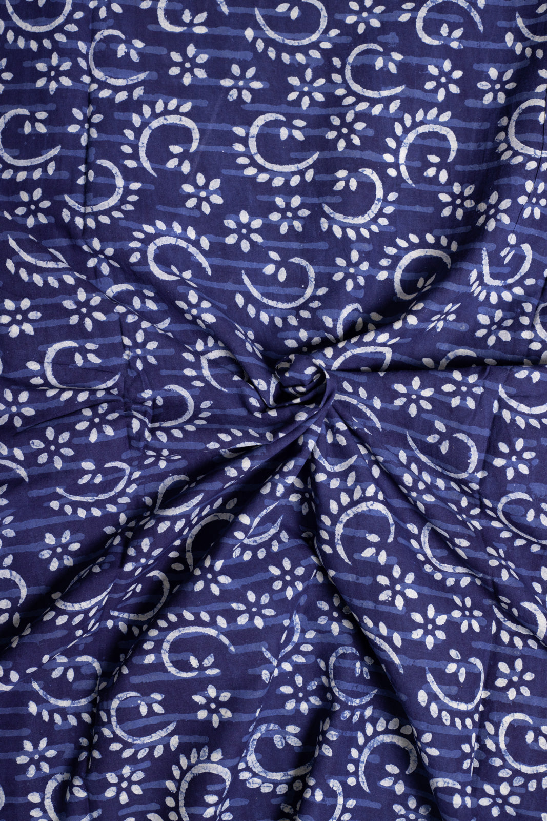 Paisley Indigo Floral Cotton Hand Block Printed Fabric