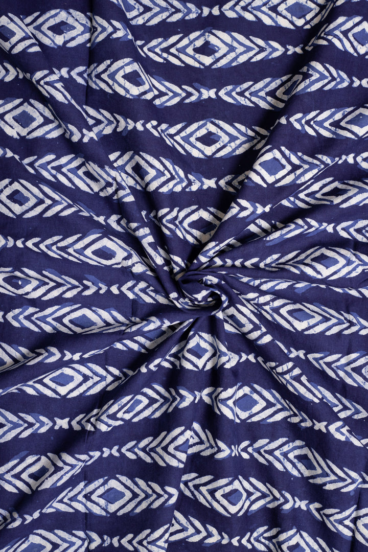 Indigo Garden Leaf Cotton Hand Block Printed Fabric