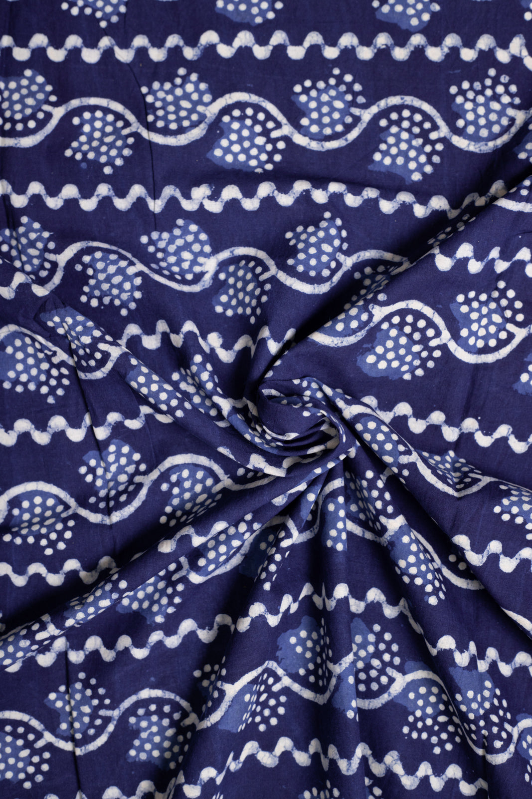 Gongura Leaf Flowers Indigo Cotton Hand Block Printed Fabric