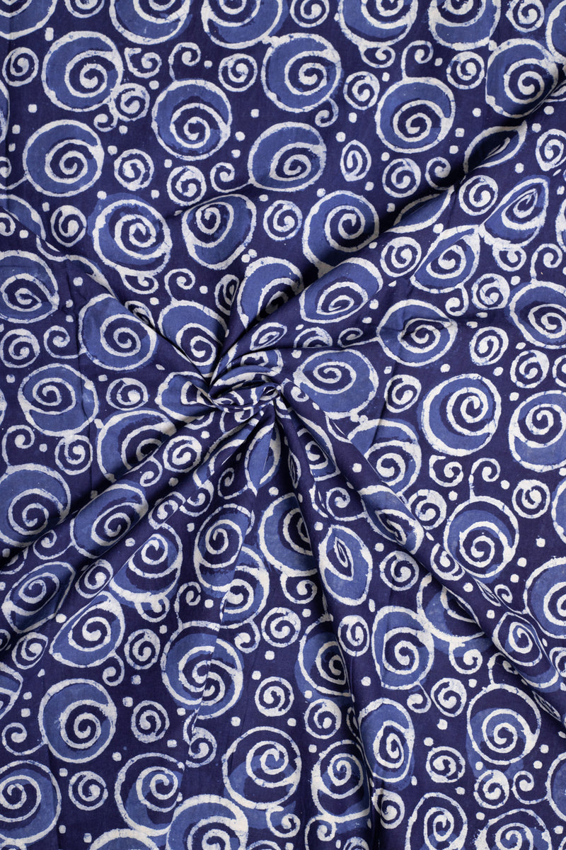 Webster Of Spiral Indigo Cotton Hand Block Printed Fabric