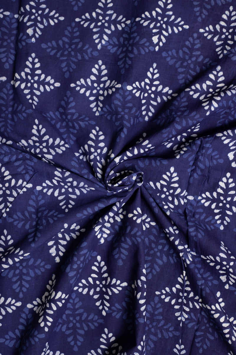 Floral Mandana Indigo Cotton Block Printed Fabric