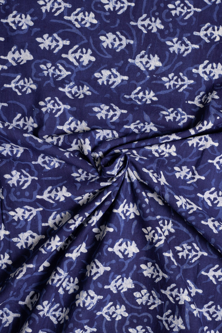 Summer Florals Indigo Cotton Hand Block Printed Fabric