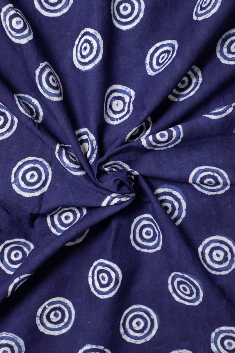 Illusory circle Indigo Cotton Hand Block Printed Fabric