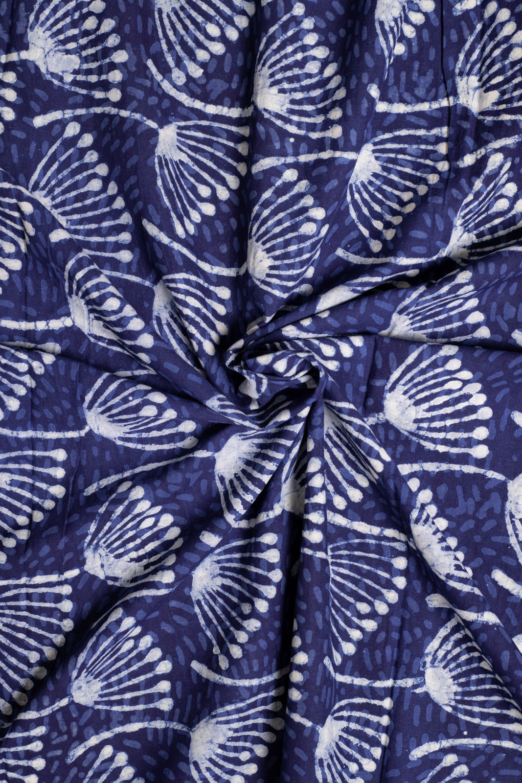 Lily Art Indigo Floral Cotton Hand Block Printed Fabric