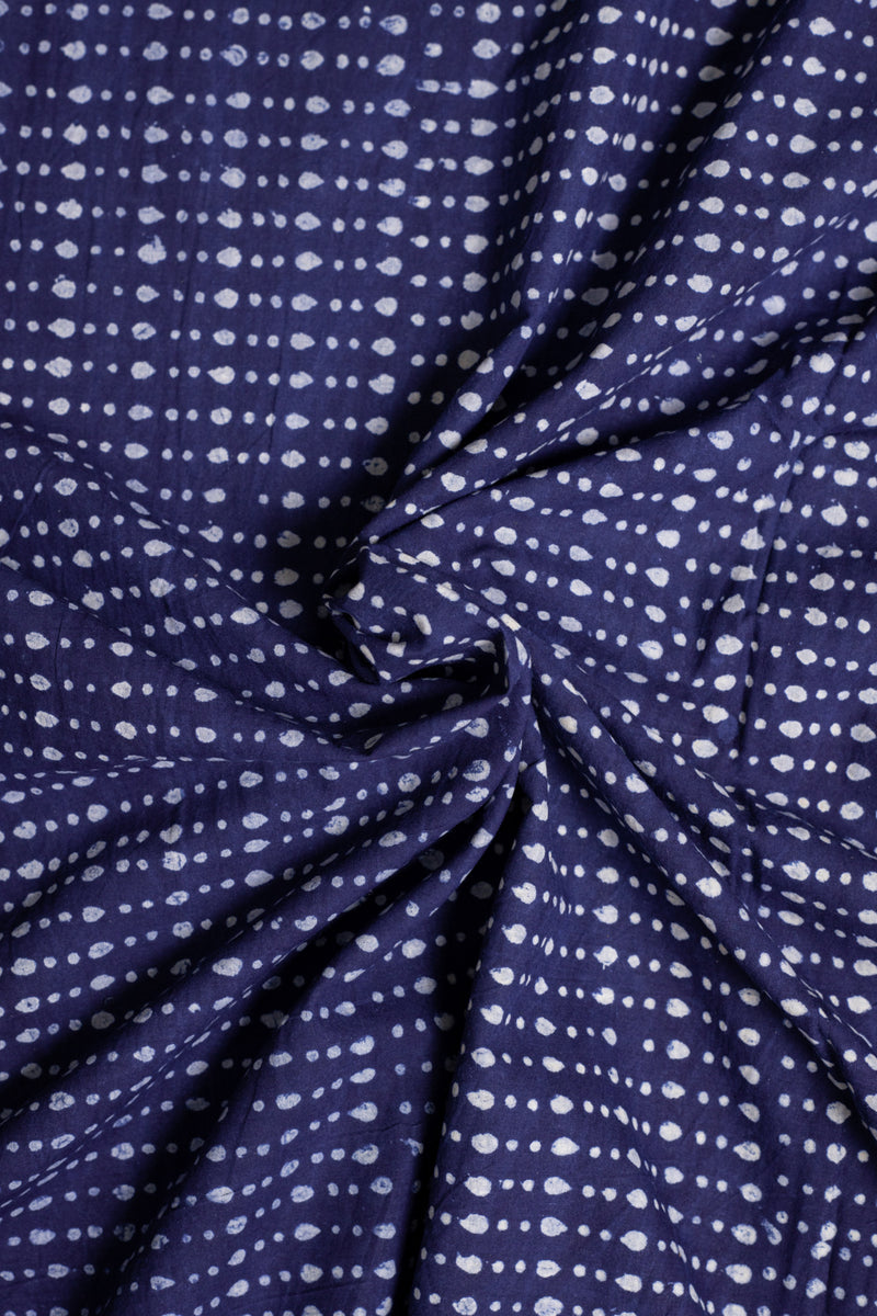 Dotted Line indigo cotton block printed fabric