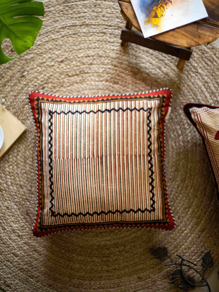 Bagru Stripes Hand Block Printed Cushion Cover