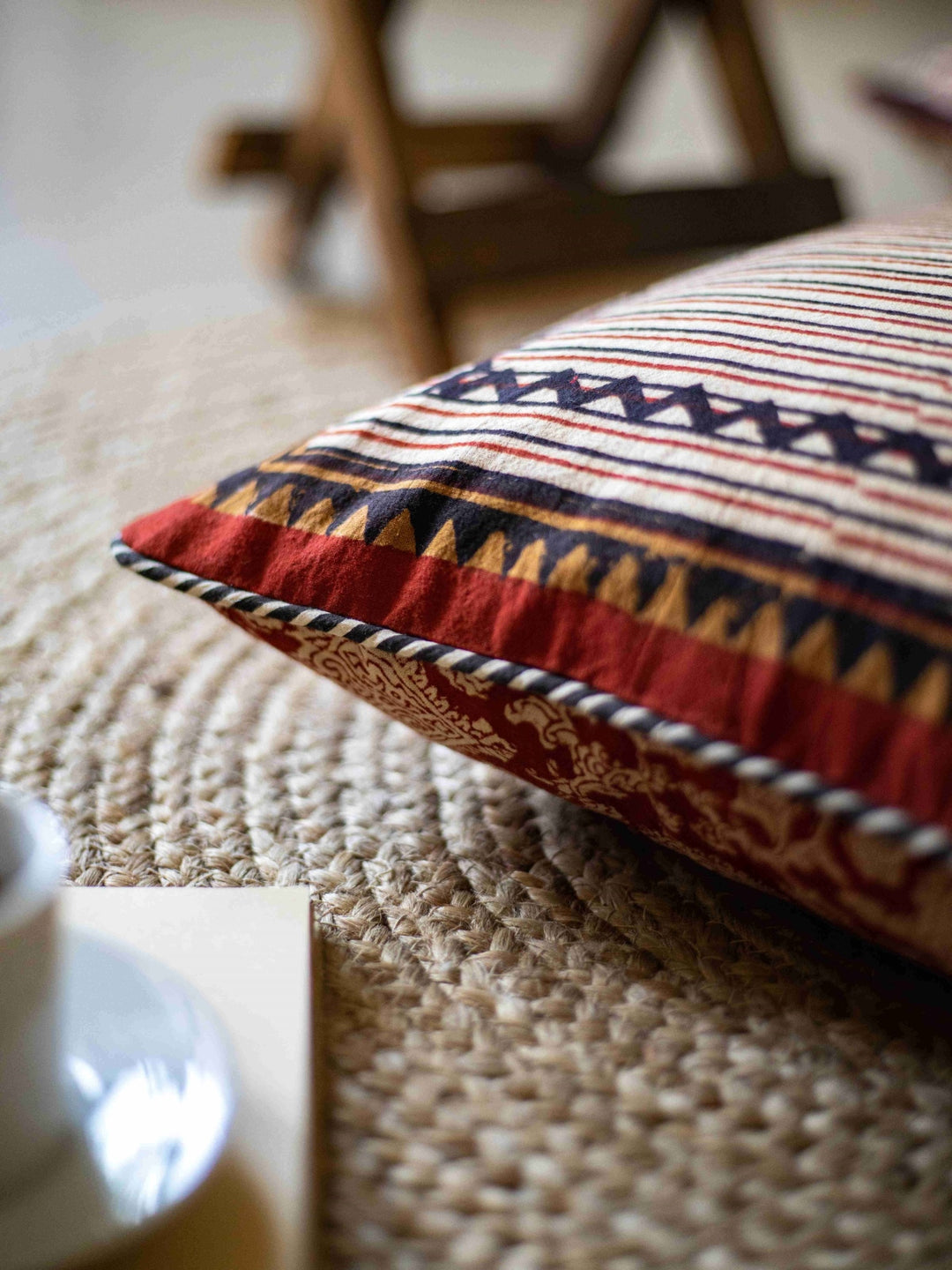 Bagru Stripes Hand Block Printed Cushion Cover