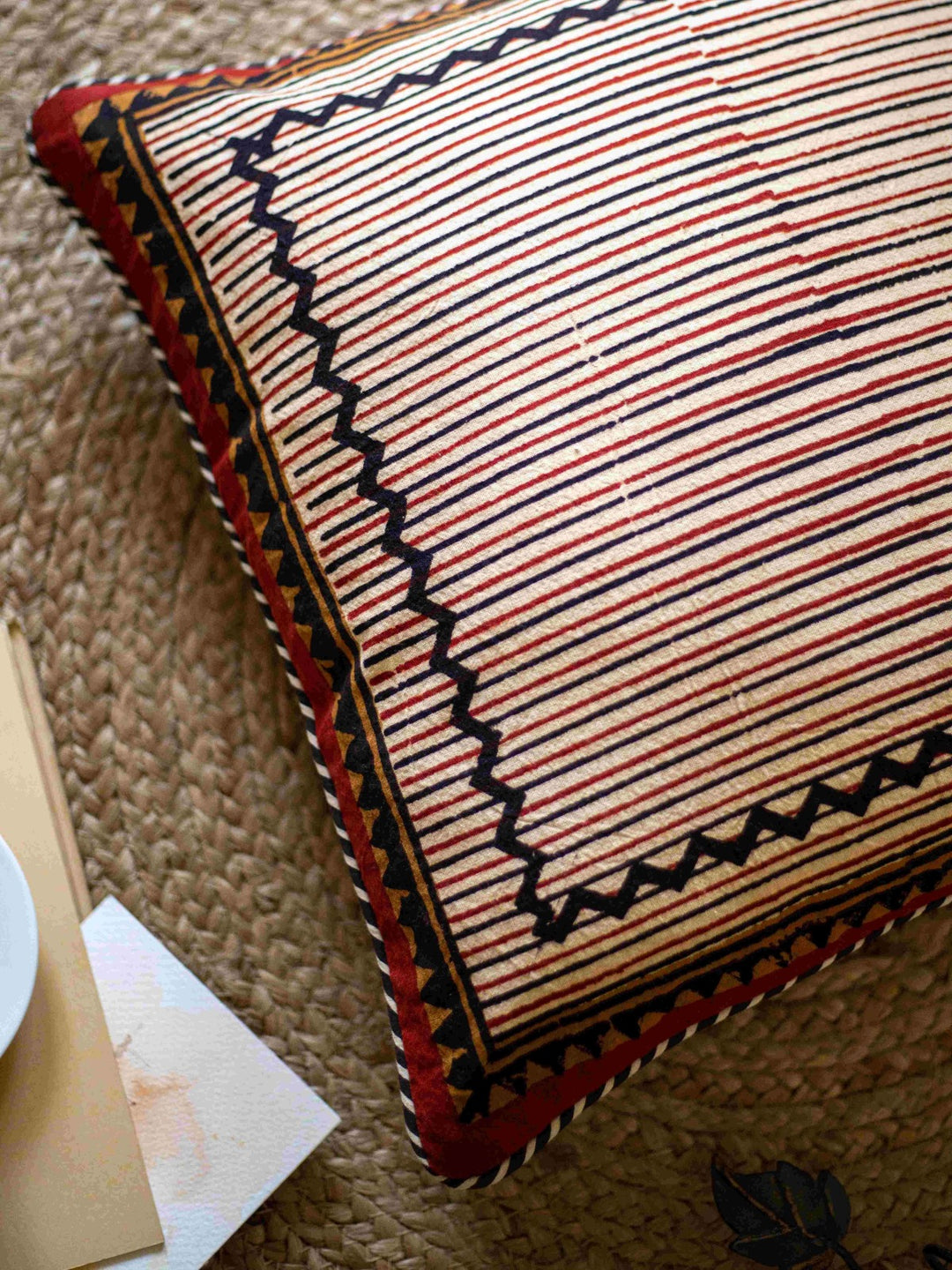 Bagru Stripes Hand Block Printed Cushion Cover