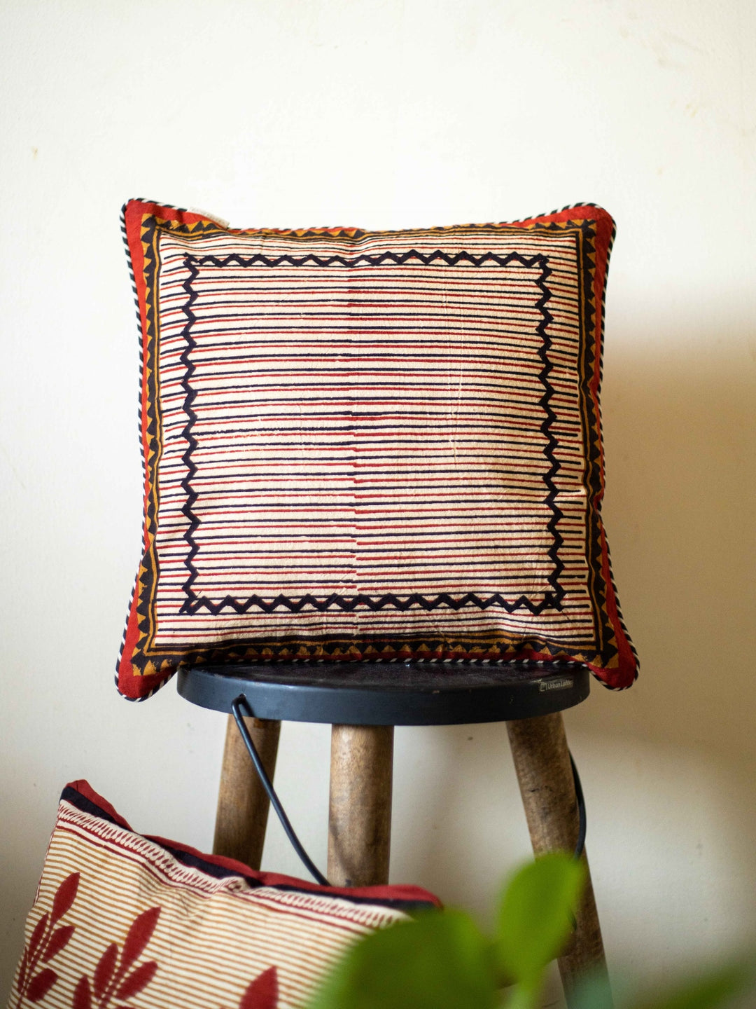 Bagru Stripes Hand Block Printed Cushion Cover