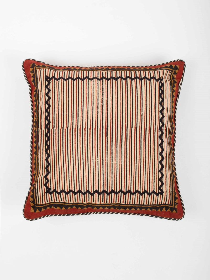 Bagru Stripes Hand Block Printed Cushion Cover
