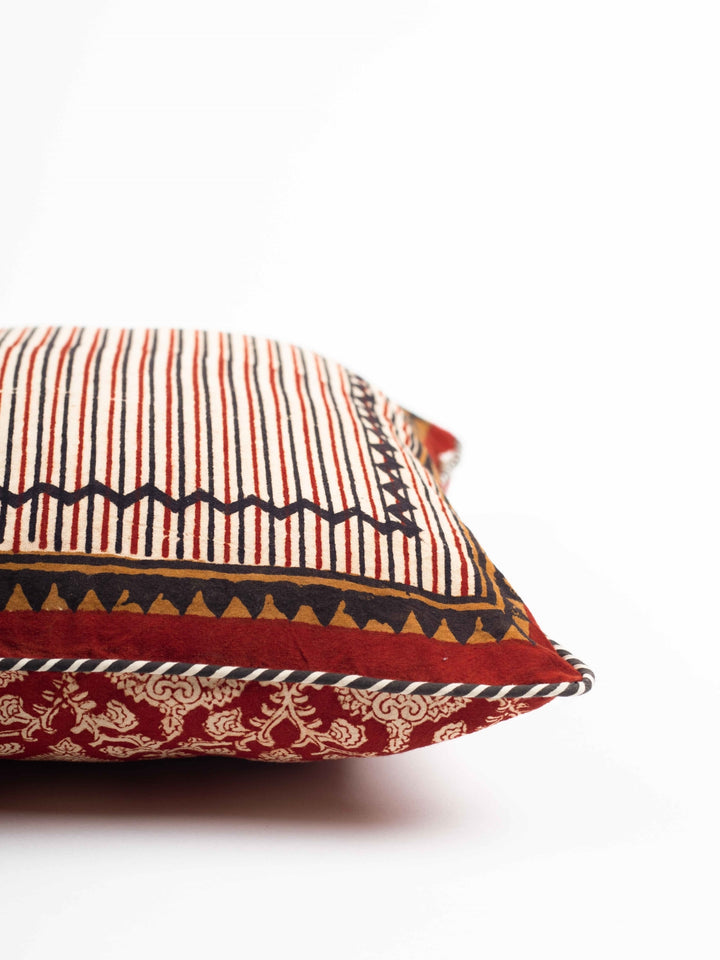 Bagru Stripes Hand Block Printed Cushion Cover